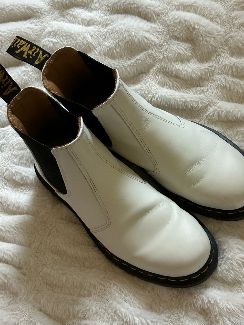 Doc Martin White Leather Chelsea Boots with Black Elastic Panels